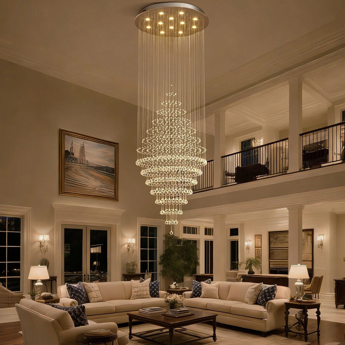 RoyaleGlow Modern Spiral Crystal Chandelier LED Hanging Light Fixture - Royale Basic