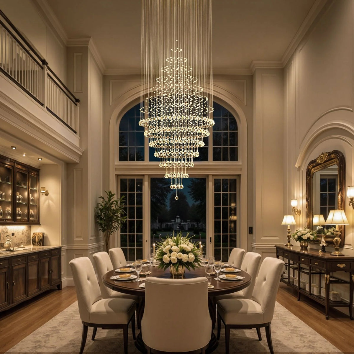 RoyaleGlow Modern Spiral Crystal Chandelier LED Hanging Light Fixture - Royale Basic