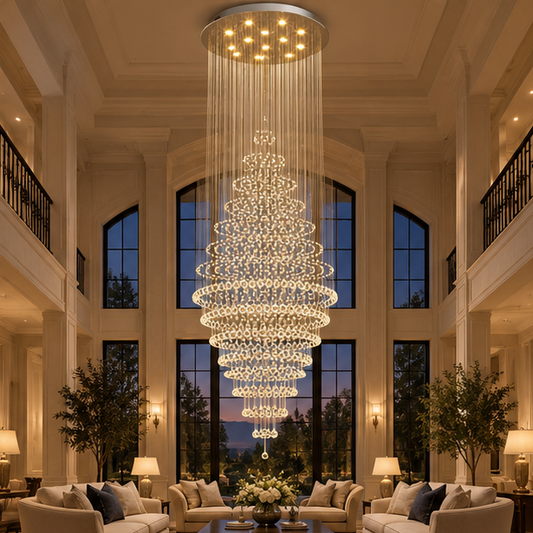 RoyaleGlow Modern Spiral Crystal Chandelier - Luxury LED Hanging Light Fixture - Royale Basic
