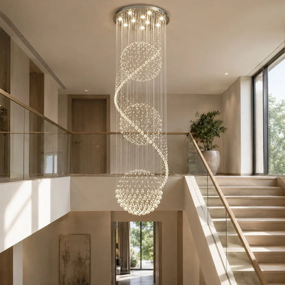 RoyaleGlow Modern Spiral K9 Crystal Chandelier Three Sphere Hanging Light Fixture - Royale Basic