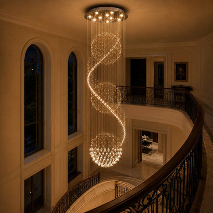 RoyaleGlow Modern Spiral K9 Crystal Chandelier Three Sphere Hanging Light Fixture - Royale Basic