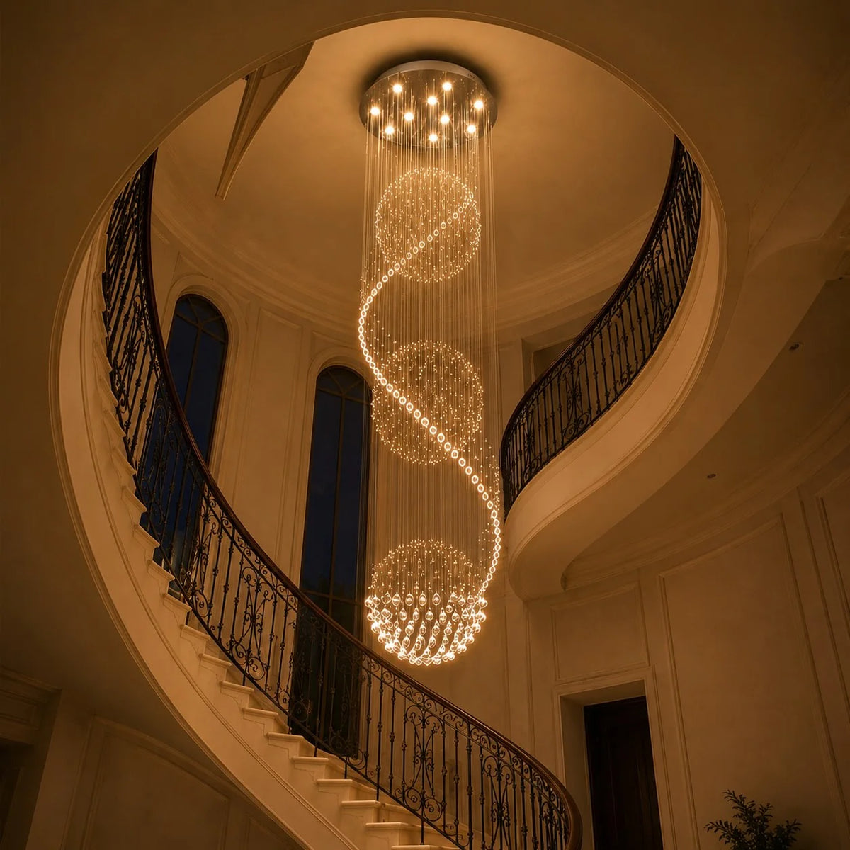 RoyaleGlow Modern Spiral K9 Crystal Chandelier Three Sphere Hanging Light Fixture - Royale Basic