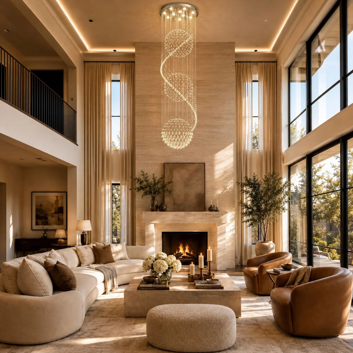 RoyaleGlow Modern Spiral K9 Crystal Chandelier Three Sphere Hanging Light Fixture - Royale Basic
