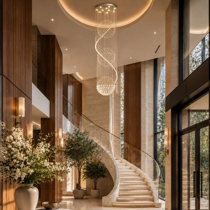 RoyaleGlow Modern Spiral K9 Crystal Chandelier Three Sphere Hanging Light Fixture - Royale Basic