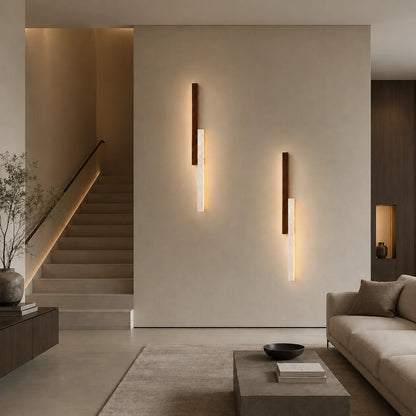 RoyaleGlow Modern Travertine and Wood Wall Sconce Light - Royale Basic