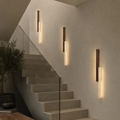 RoyaleGlow Modern Travertine and Wood Wall Sconce Light - Royale Basic