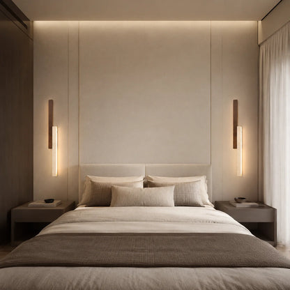 RoyaleGlow Modern Travertine and Wood Wall Sconce Light - Royale Basic