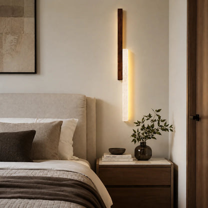 RoyaleGlow Modern Travertine and Wood Wall Sconce Light - Royale Basic