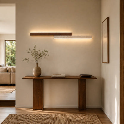 RoyaleGlow Modern Travertine and Wood Wall Sconce Light - Royale Basic