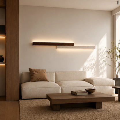 RoyaleGlow Modern Travertine and Wood Wall Sconce Light - Royale Basic