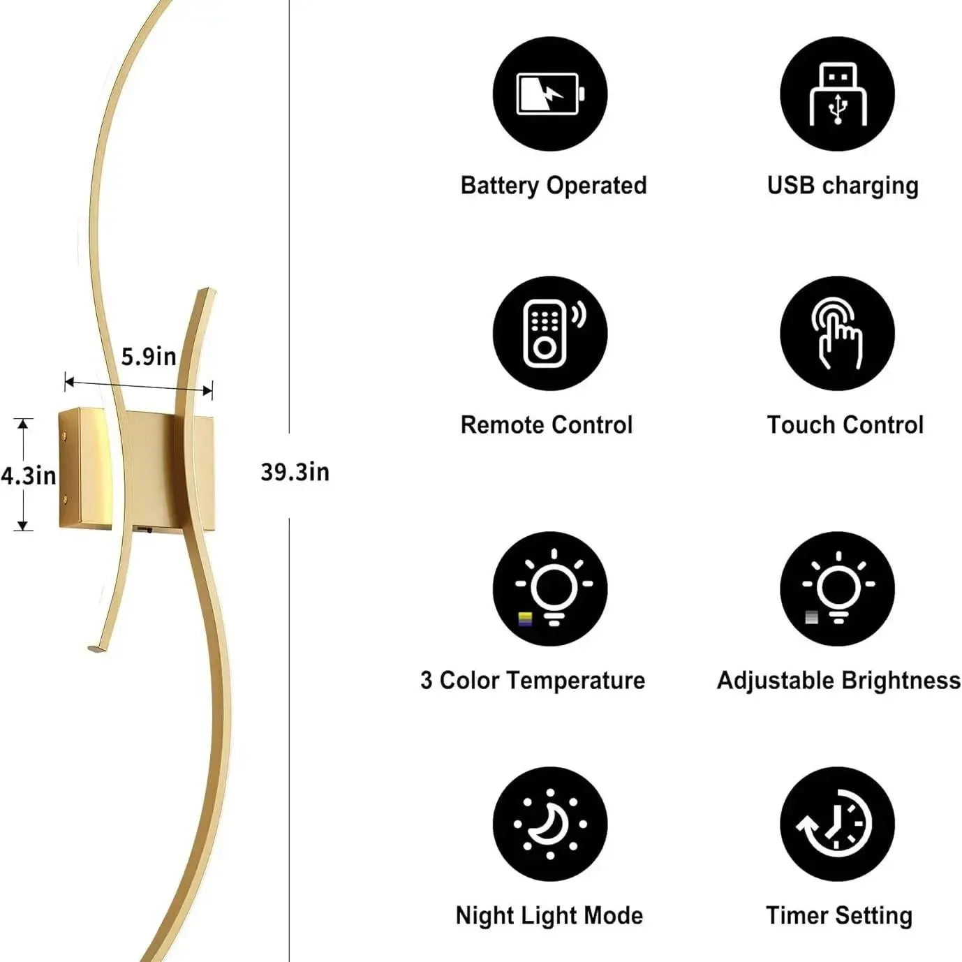RoyaleGlow Modern Wireless Wall Sconce - Dimmable LED with Remote & 3 Color Temps-Royale Basic
