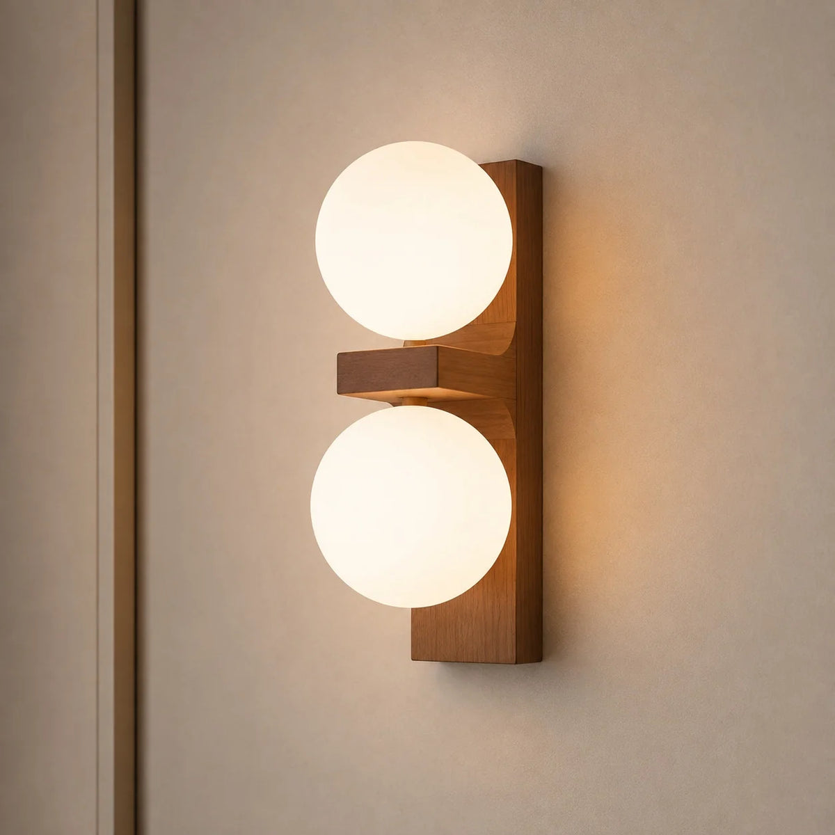 RoyaleGlow Modern Wood Wall Sconce Dimmable Glass Globe Vanity Light Fixture - Royale Basic