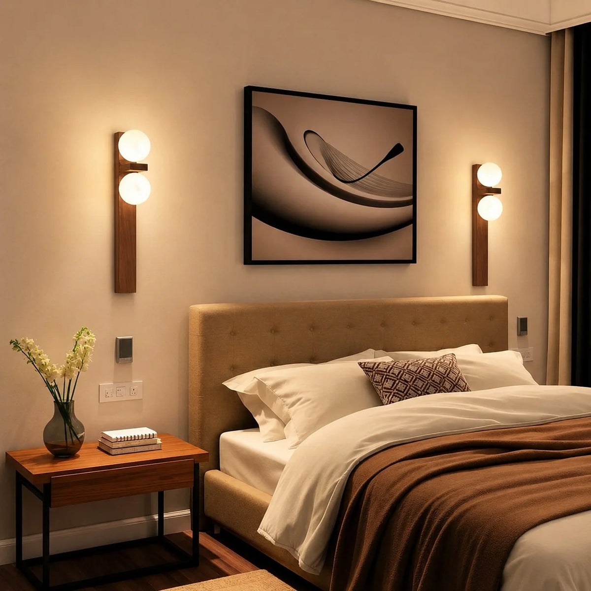 RoyaleGlow Modern Wood Wall Sconce Dimmable Glass Globe Vanity Light Fixture - Royale Basic