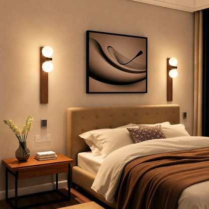 RoyaleGlow Modern Wood Wall Sconce Dimmable Glass Globe Vanity Light Fixture - Royale Basic