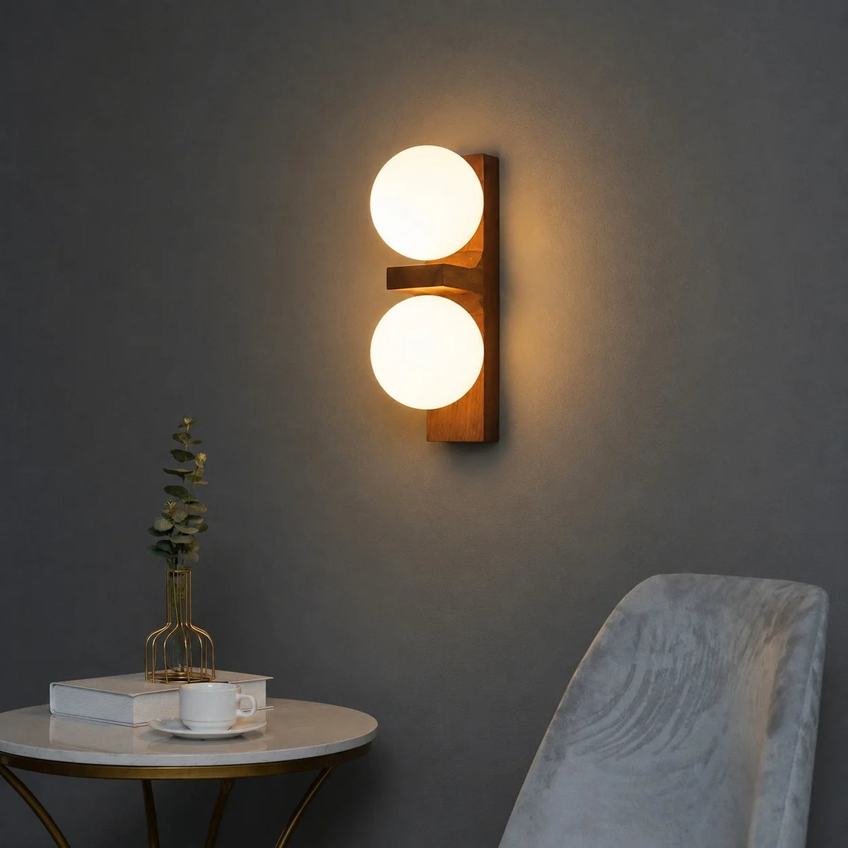 RoyaleGlow Modern Wood Wall Sconce Dimmable Glass Globe Vanity Light Fixture - Royale Basic