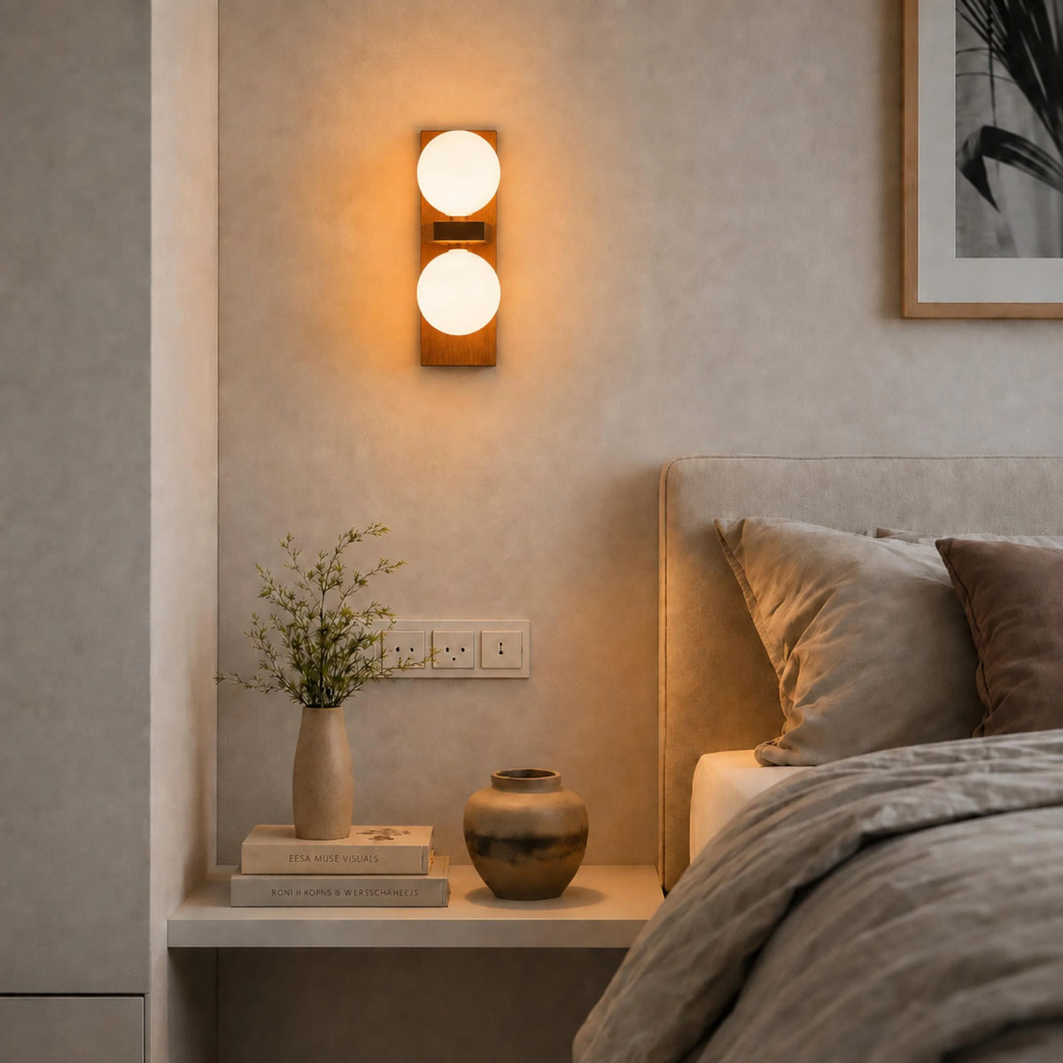 RoyaleGlow Modern Wood Wall Sconce Dimmable Glass Globe Vanity Light Fixture - Royale Basic