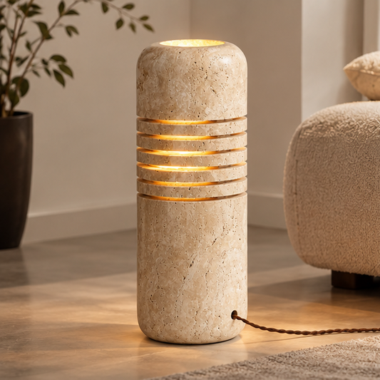 RoyaleGlow Natural Travertine Stone Floor Lamp Sculptural Column Light - Royale Basic