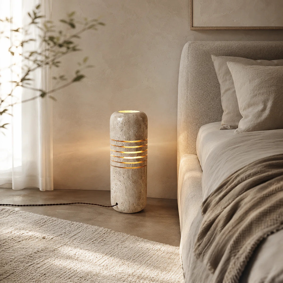 RoyaleGlow Natural Travertine Stone Floor Lamp Sculptural Column Light - Royale Basic