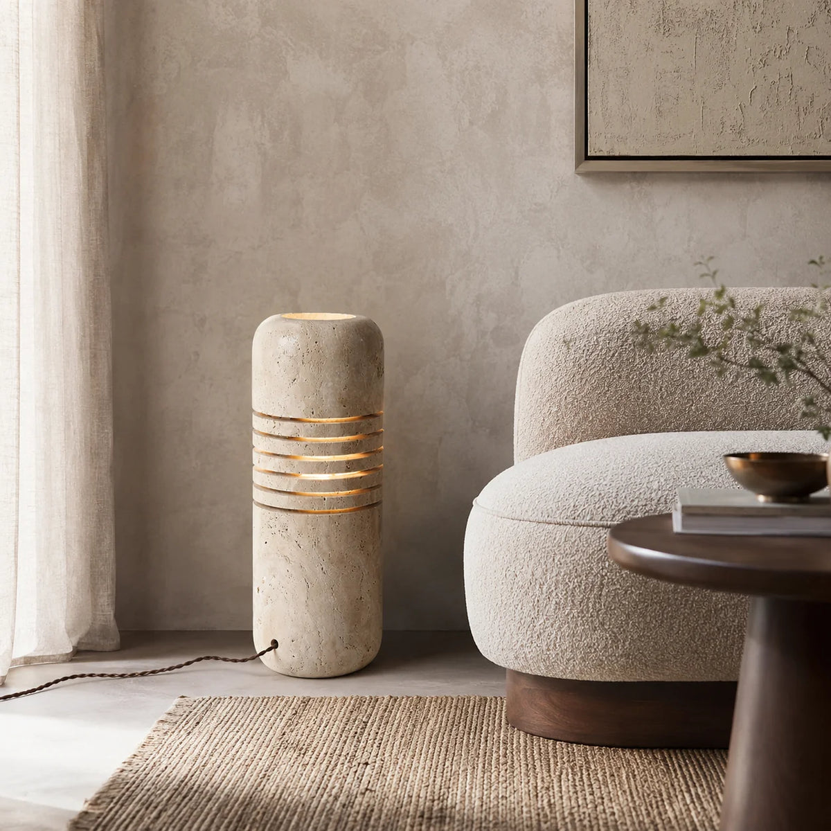 RoyaleGlow Natural Travertine Stone Floor Lamp Sculptural Column Light - Royale Basic