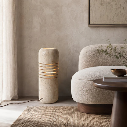 RoyaleGlow Natural Travertine Stone Floor Lamp Sculptural Column Light - Royale Basic