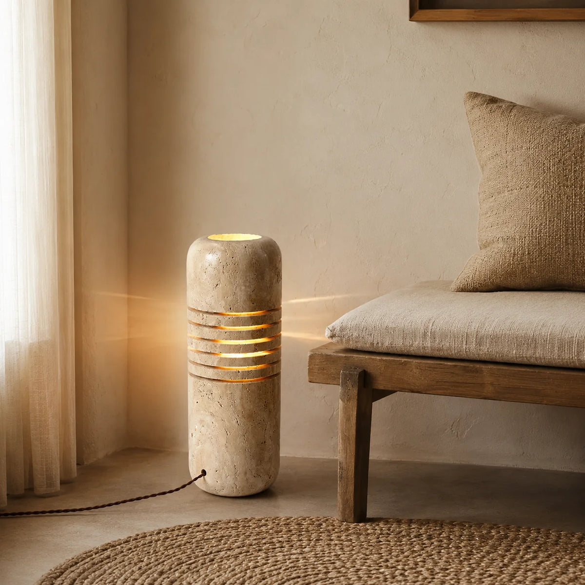 RoyaleGlow Natural Travertine Stone Floor Lamp Sculptural Column Light - Royale Basic