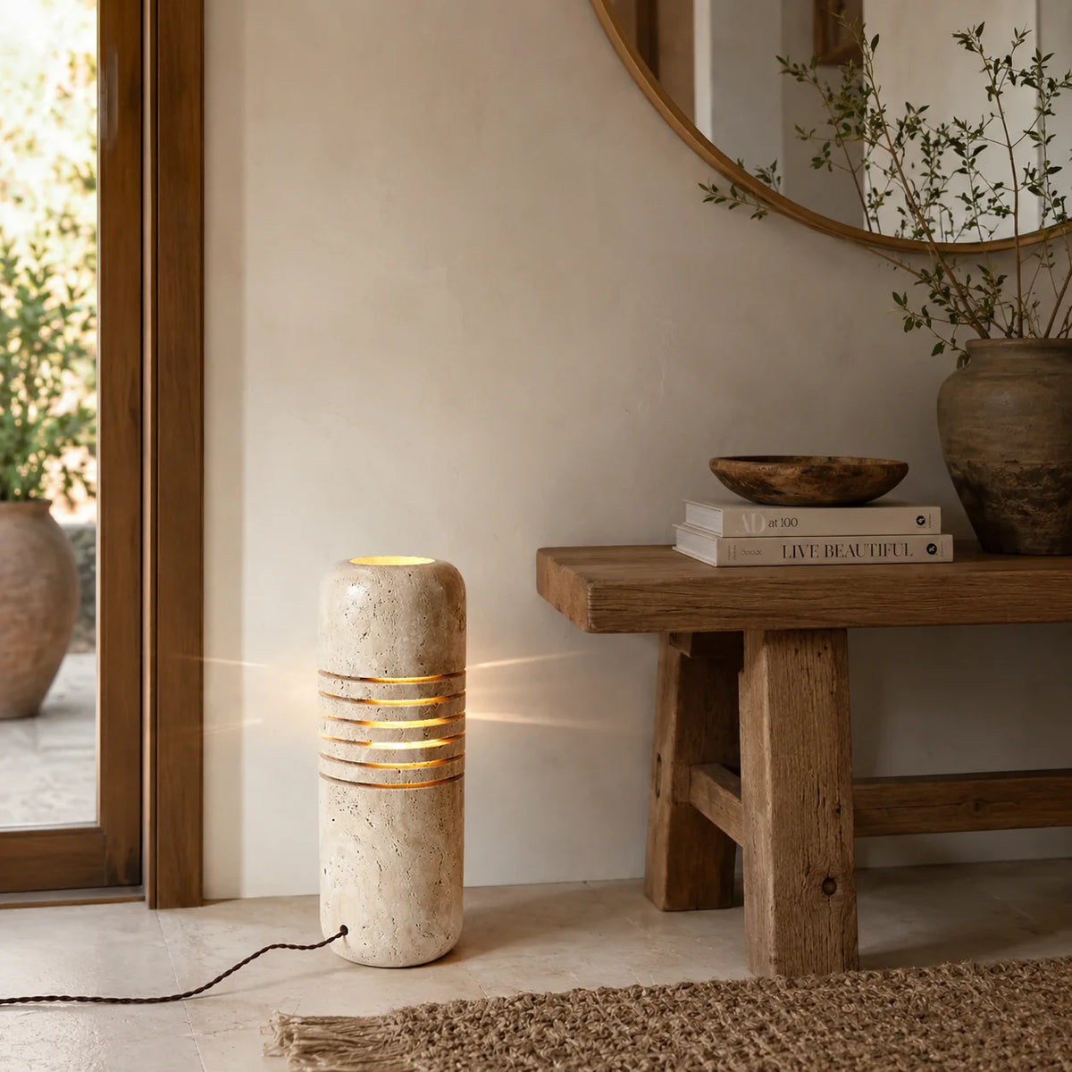 RoyaleGlow Natural Travertine Stone Floor Lamp Sculptural Column Light - Royale Basic