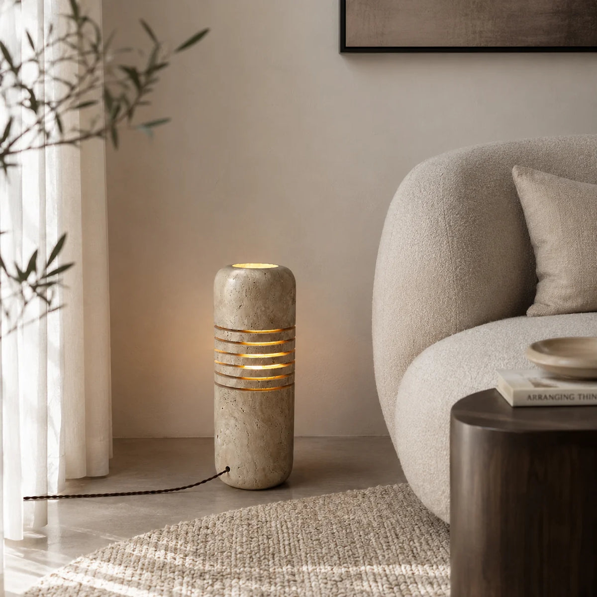 RoyaleGlow Natural Travertine Stone Floor Lamp Sculptural Column Light - Royale Basic
