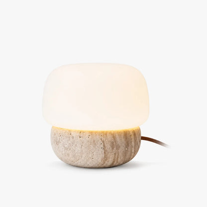 RoyaleGlow Natural Travertine Stone Table Lamp with Glass Shade - Royale Basic