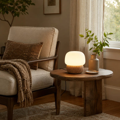 RoyaleGlow Natural Travertine Stone Table Lamp with Glass Shade - Royale Basic