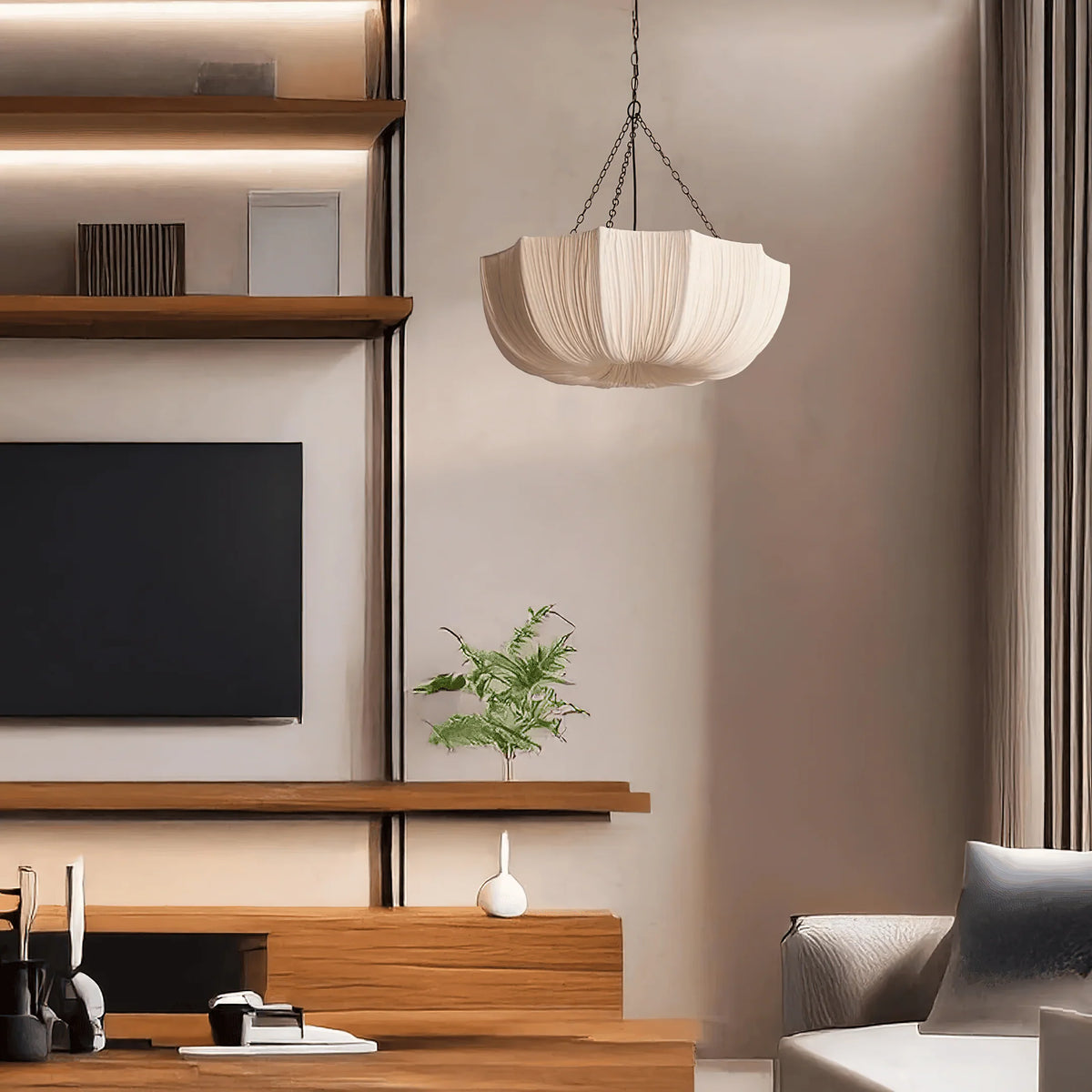 RoyaleGlow Pleated Fabric Pendant Light Hanging Ceiling Lamp - Royale Basic
