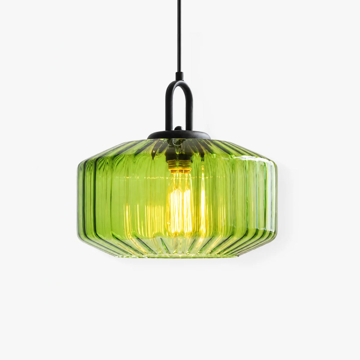 RoyaleGlow Ribbed Green Glass Pendant Light Modern Kitchen Island Hanging Lamp - Royale Basic