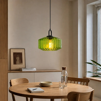 RoyaleGlow Ribbed Green Glass Pendant Light Modern Kitchen Island Hanging Lamp - Royale Basic