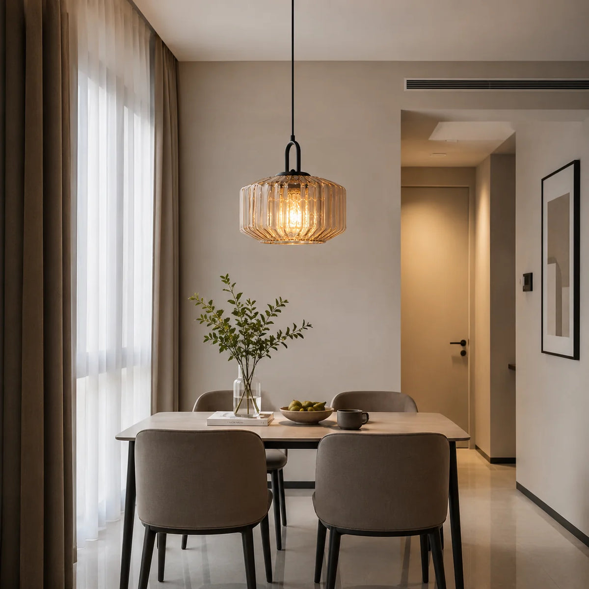 RoyaleGlow Ribbed Green Glass Pendant Light Modern Kitchen Island Hanging Lamp - Royale Basic