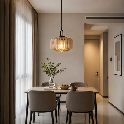 RoyaleGlow Ribbed Green Glass Pendant Light Modern Kitchen Island Hanging Lamp - Royale Basic