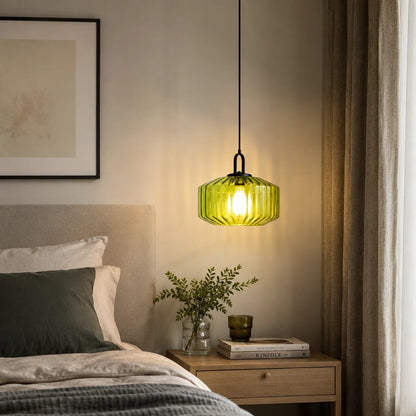 RoyaleGlow Ribbed Green Glass Pendant Light Modern Kitchen Island Hanging Lamp - Royale Basic