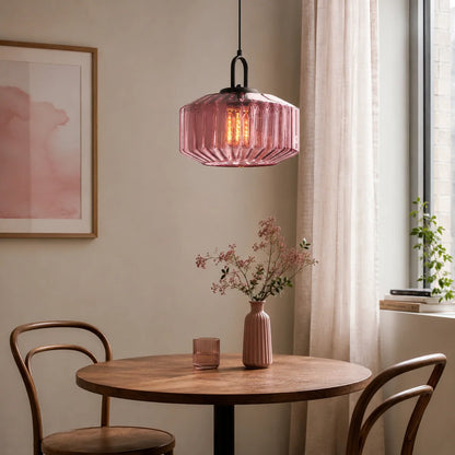 RoyaleGlow Ribbed Green Glass Pendant Light Modern Kitchen Island Hanging Lamp - Royale Basic