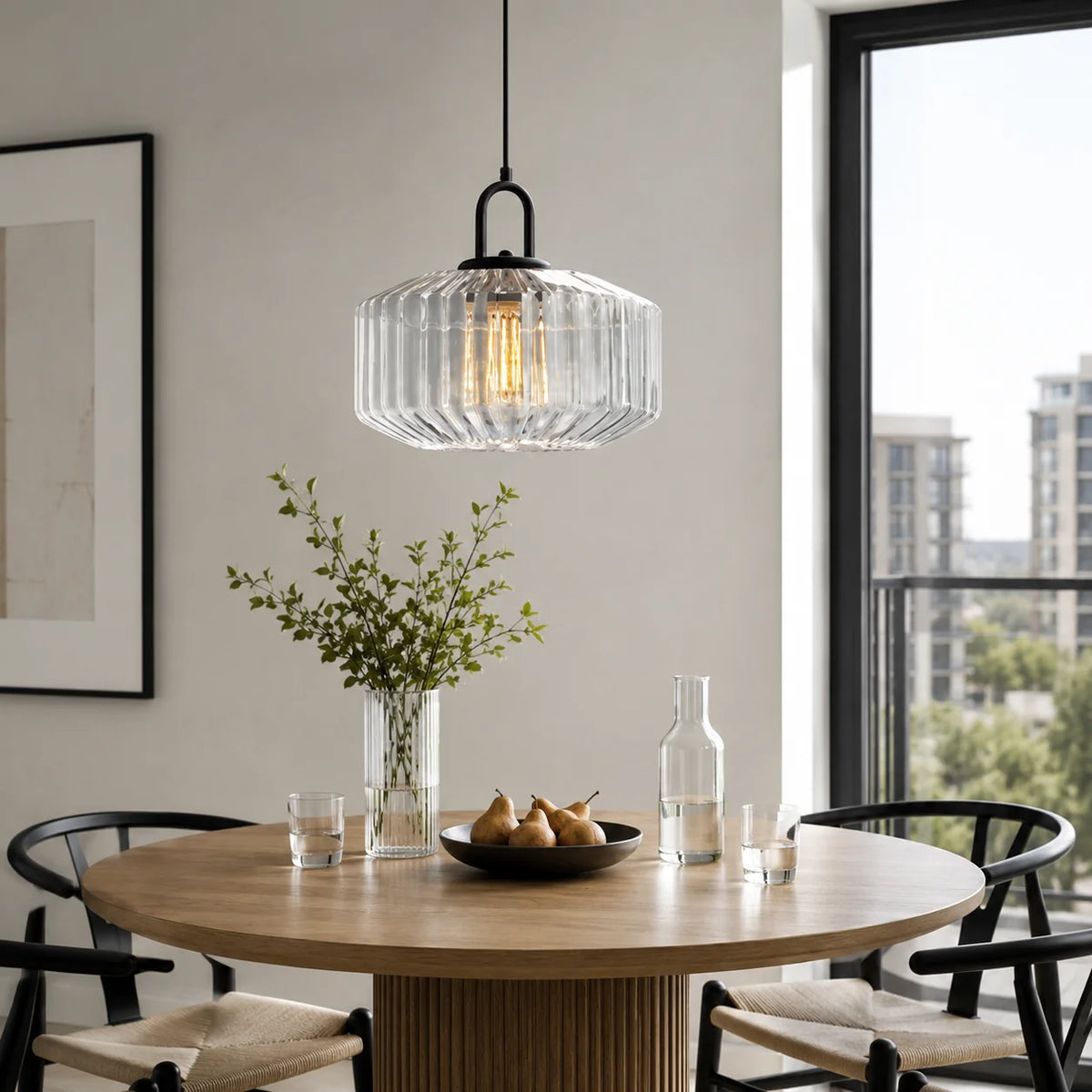 RoyaleGlow Ribbed Green Glass Pendant Light Modern Kitchen Island Hanging Lamp - Royale Basic