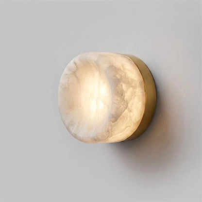RoyaleGlow Round Alabaster Wall Sconce Modern Brass Light Fixture - Royale Basic
