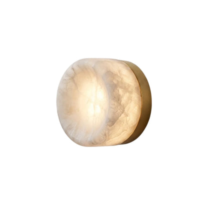 RoyaleGlow Round Alabaster Wall Sconce Modern Brass Light Fixture - Royale Basic