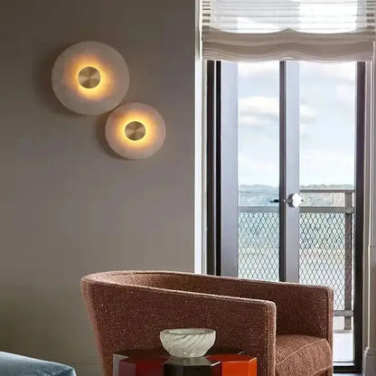 RoyaleGlow Round Alabaster Wall Sconce - Modern LED Flush Mount Light-Royale Basic