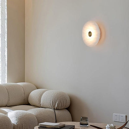 RoyaleGlow Round Alabaster Wall Sconce - Modern LED Flush Mount Light-Royale Basic