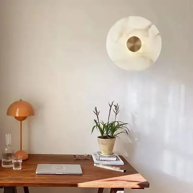 RoyaleGlow Round Alabaster Wall Sconce - Modern LED Flush Mount Light-Royale Basic