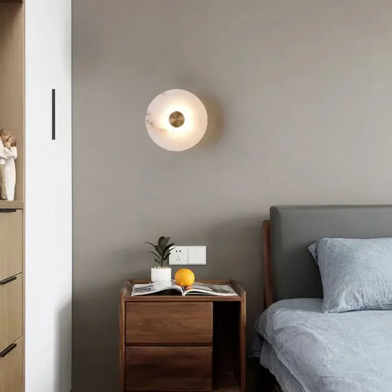RoyaleGlow Round Alabaster Wall Sconce - Modern LED Flush Mount Light-Royale Basic