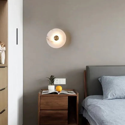 RoyaleGlow Round Alabaster Wall Sconce - Modern LED Flush Mount Light-Royale Basic