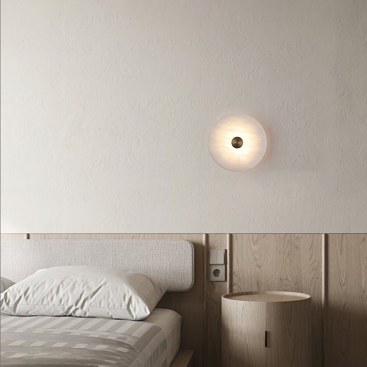 RoyaleGlow Round Alabaster Wall Sconce - Modern LED Flush Mount Light-Royale Basic