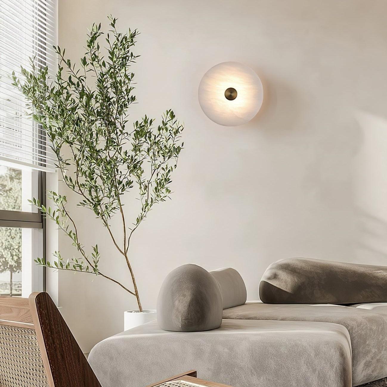 RoyaleGlow Round Alabaster Wall Sconce - Modern LED Flush Mount Light-Royale Basic