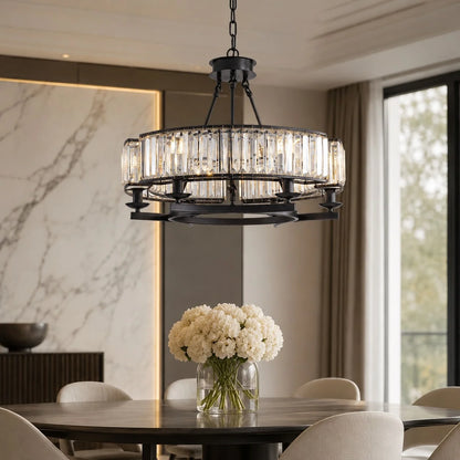 RoyaleGlow Rustic Crystal Chandelier Hanging Light Fixture For Dining Room - Royale Basic