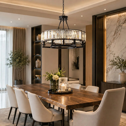RoyaleGlow Rustic Crystal Chandelier Hanging Light Fixture For Dining Room - Royale Basic