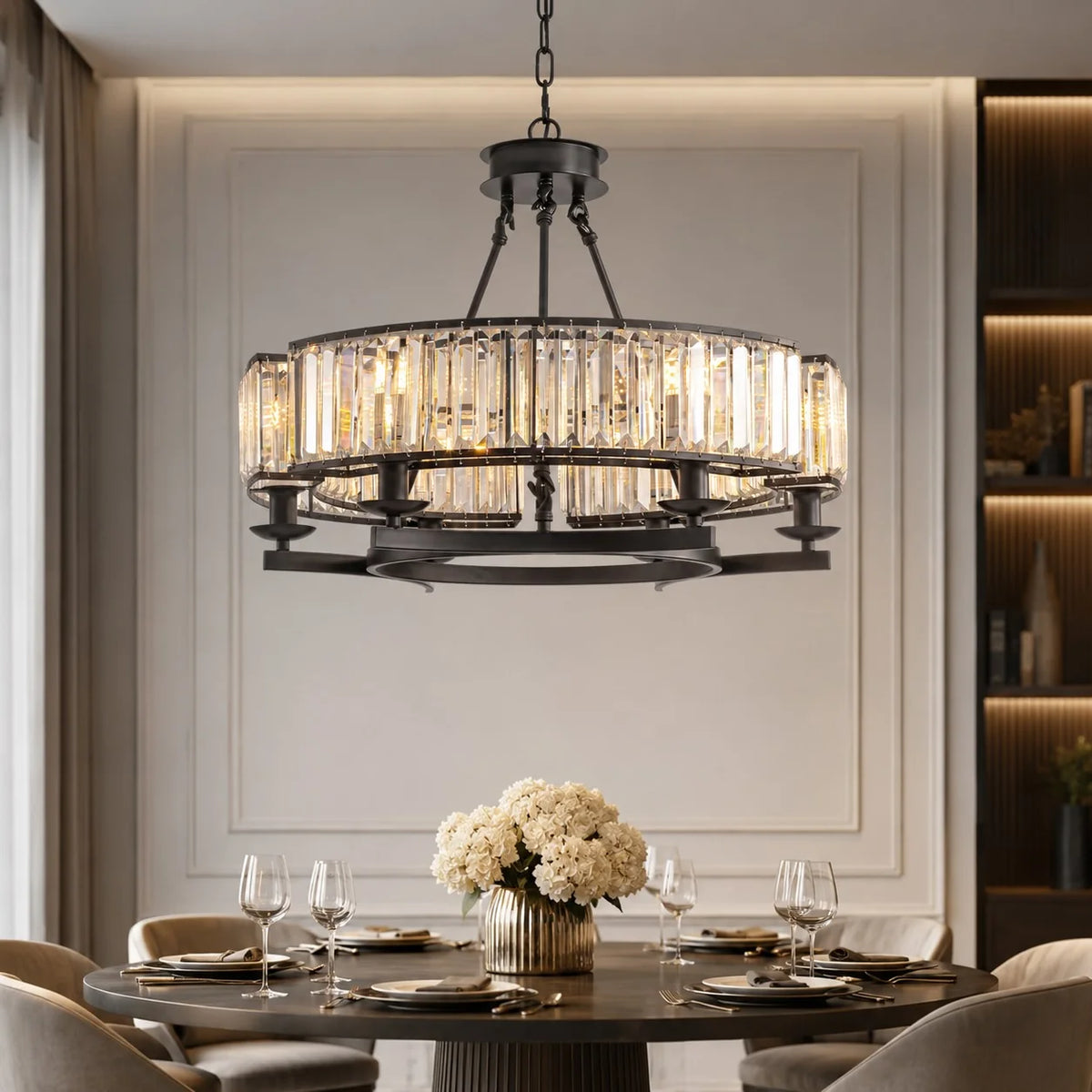 RoyaleGlow Rustic Crystal Chandelier Hanging Light Fixture For Dining Room - Royale Basic