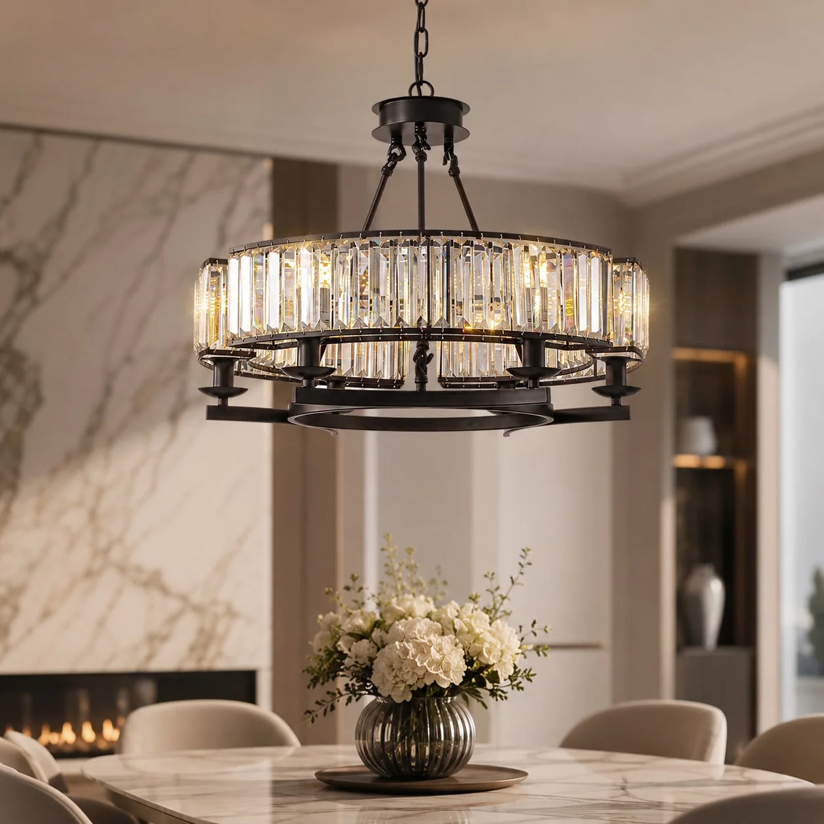 RoyaleGlow Rustic Crystal Chandelier Hanging Light Fixture For Dining Room - Royale Basic